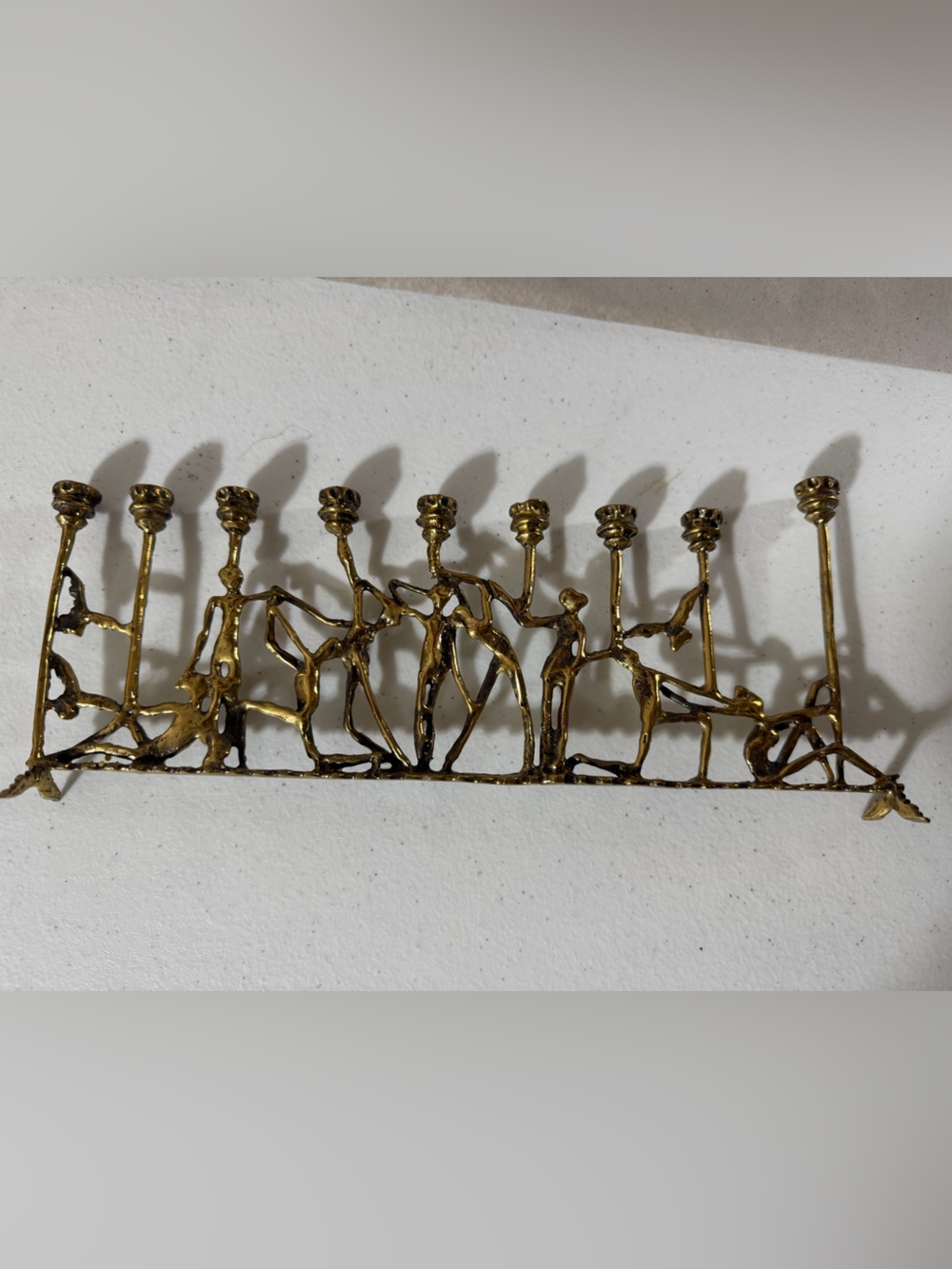 Brutalist Figurative Brass Menorah in the Style of Frederick Weinberg